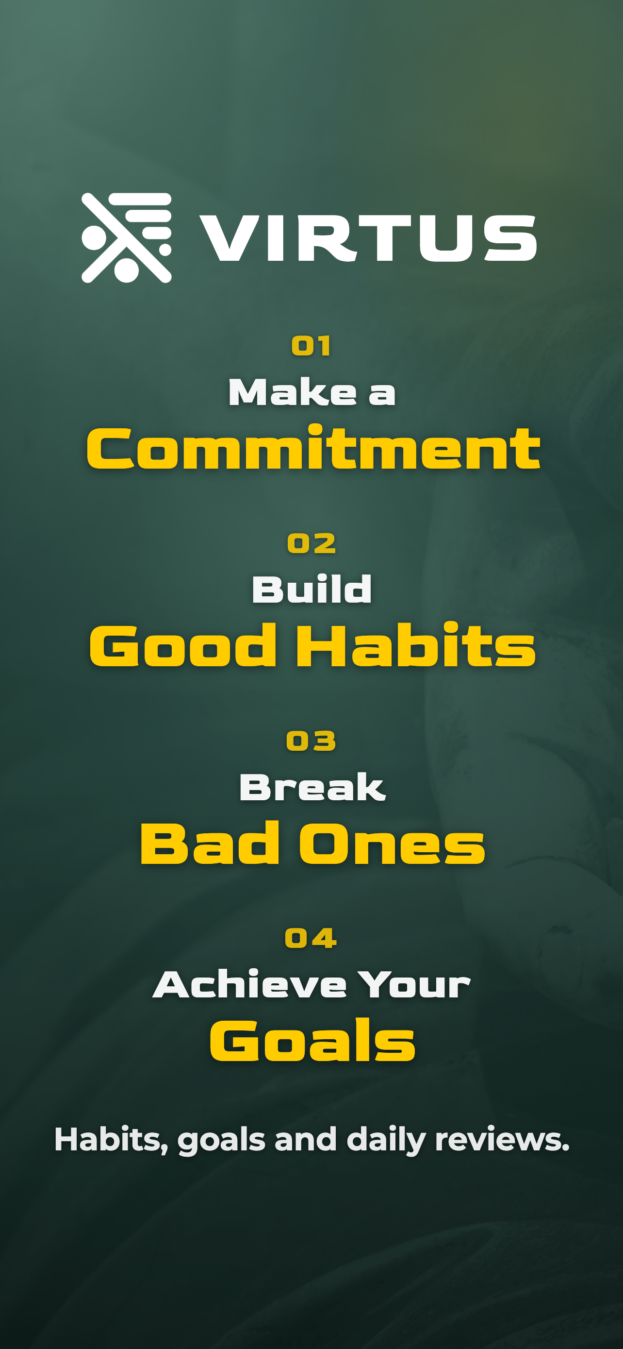 Virtus Habit: make a commitment, build good habits, break bad ones, achieve your goals